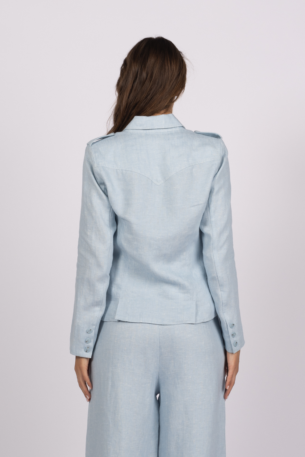 sky blue linen safari jacket