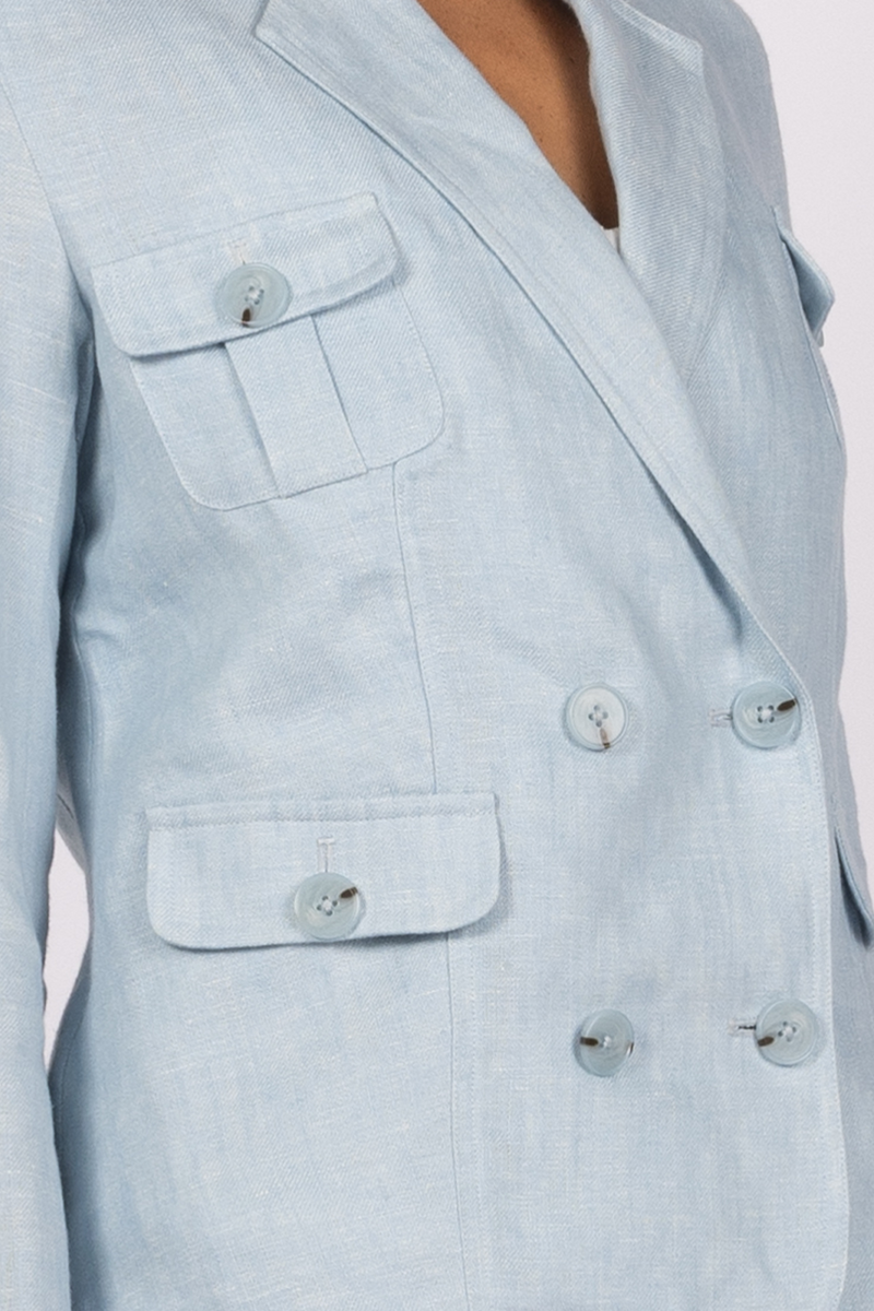 sky blue linen safari jacket