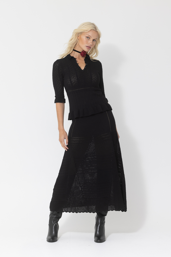 black knit textured outfit set ruffle maxi