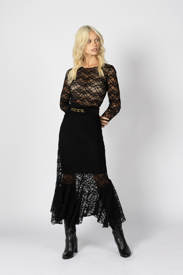 lace matching set black sheer skirt top