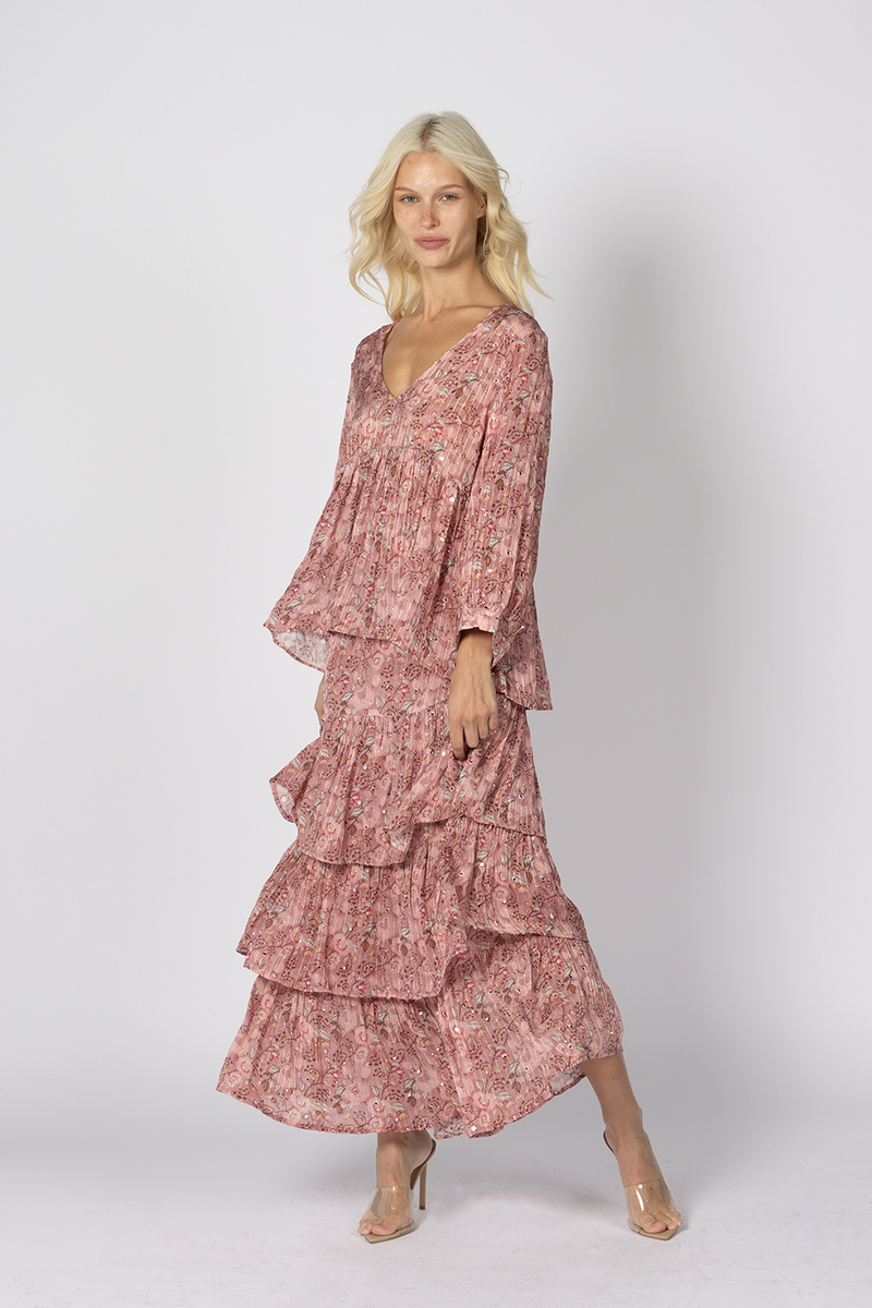 layer skirt pink embroidery matching set blouse