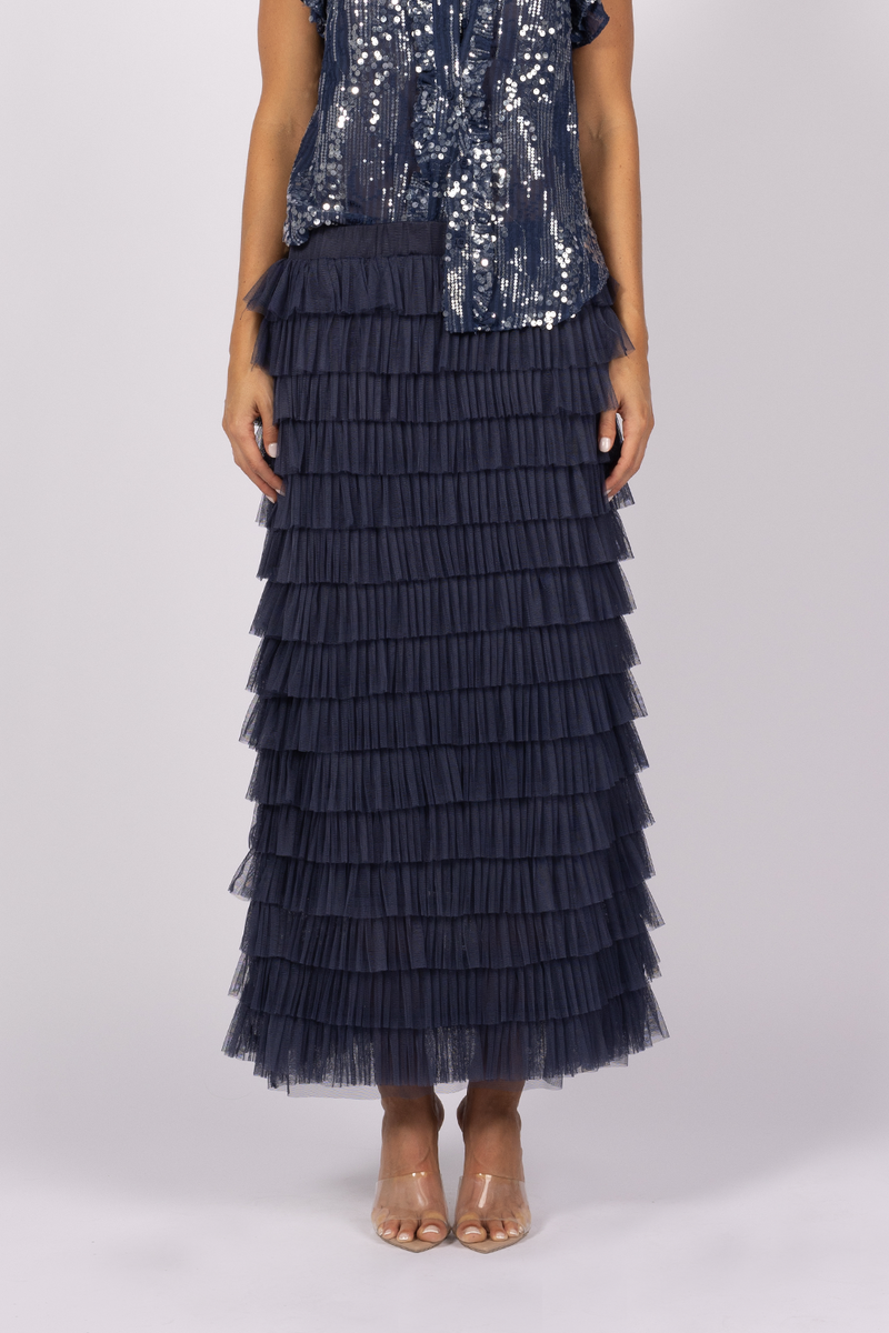 tulle layer ruffle skirt navy