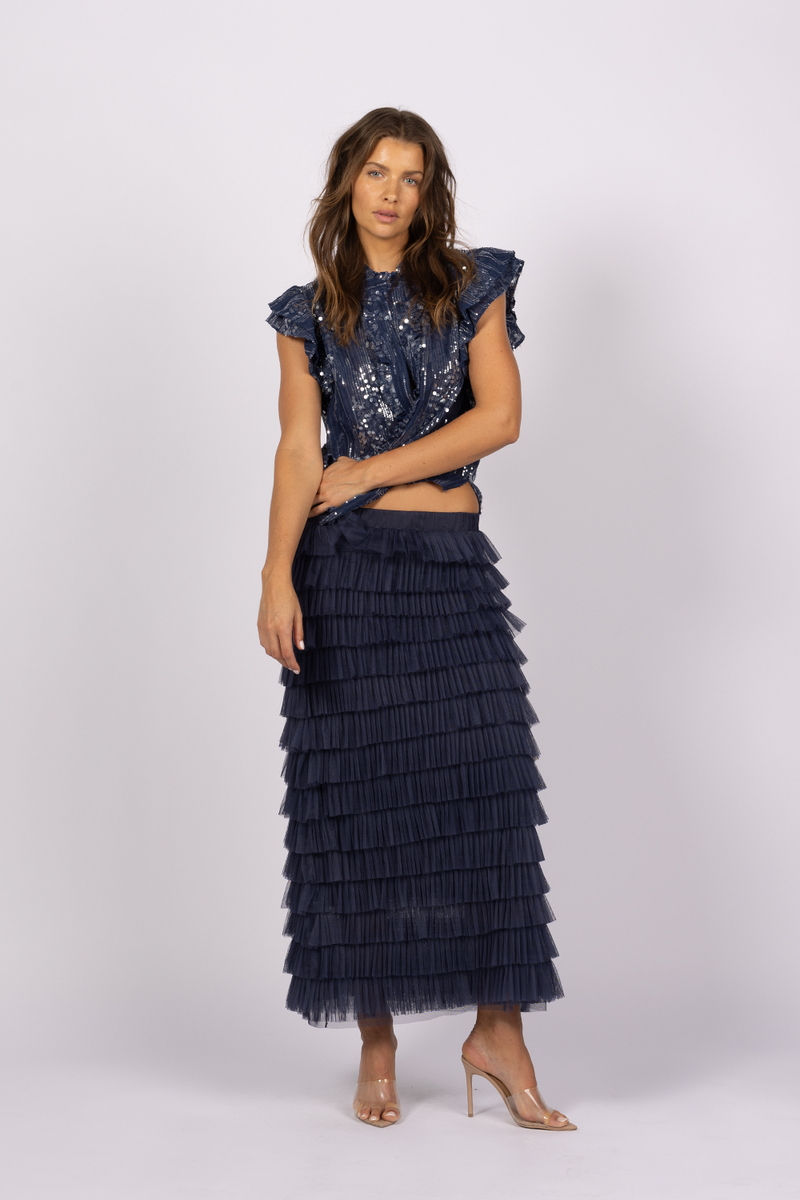 ruffle tutu maxi skirt navy blue