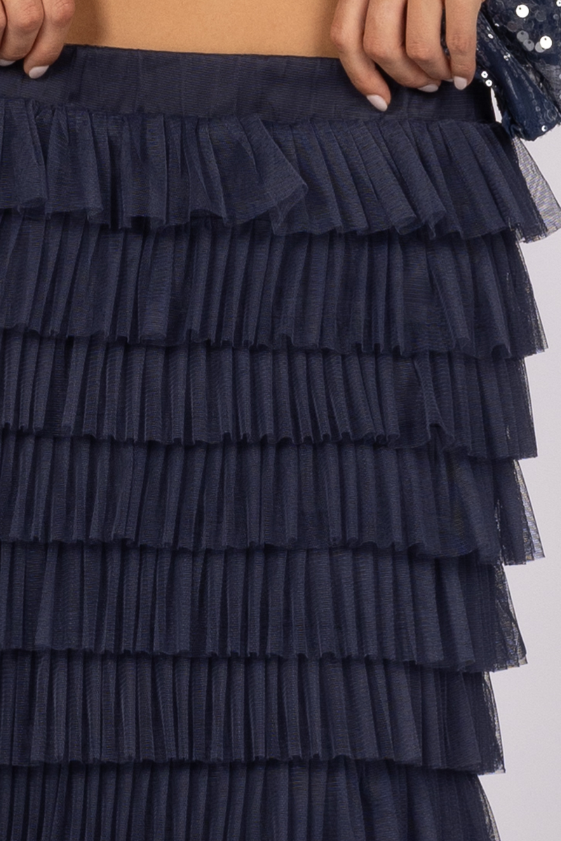 tulle layer ruffle skirt navy