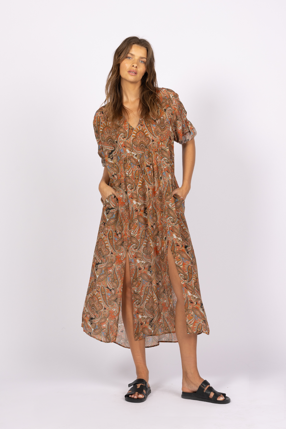 black orange kaftan summer paisley dress