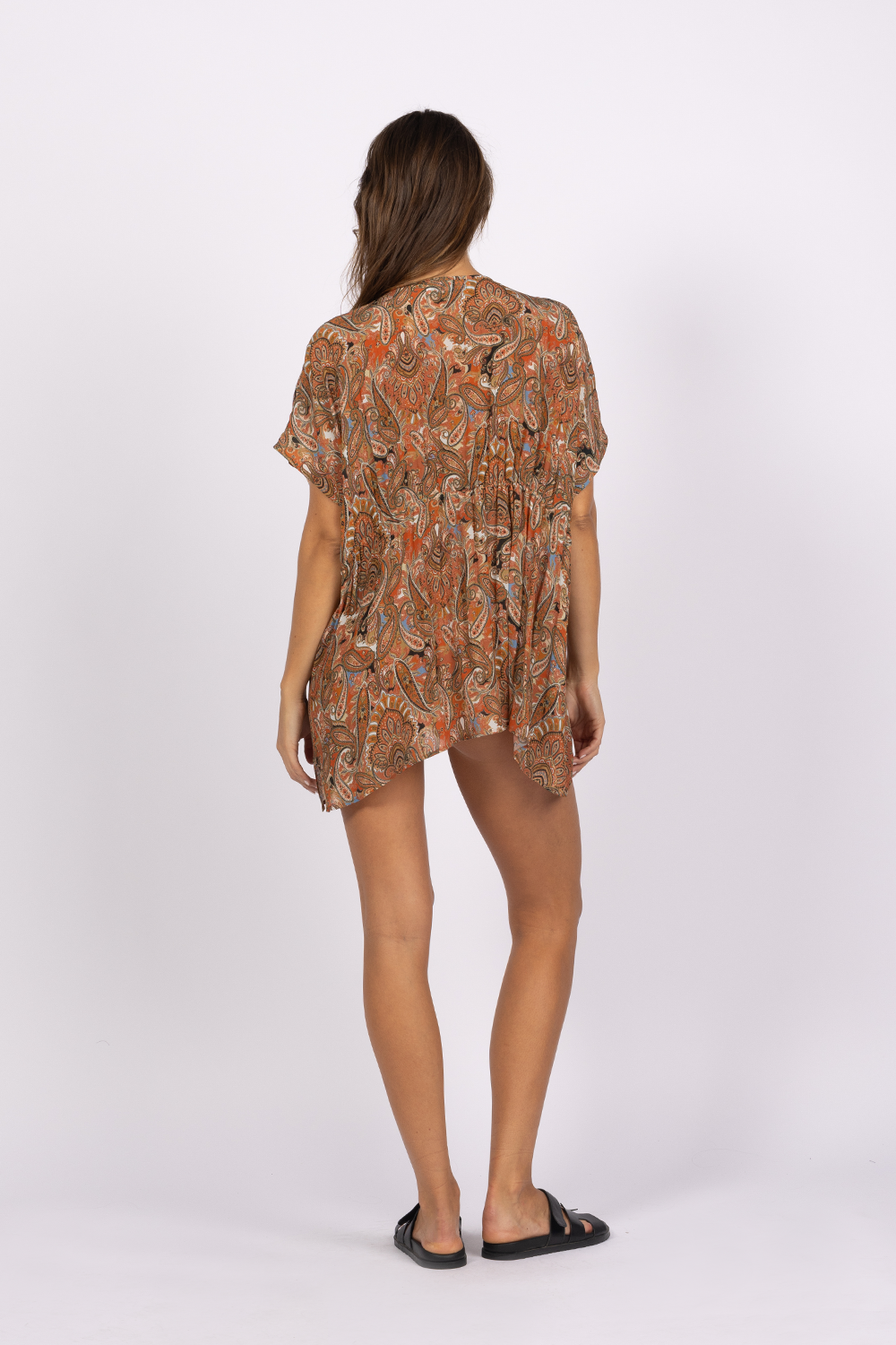 orange black paisley print mini beach dress