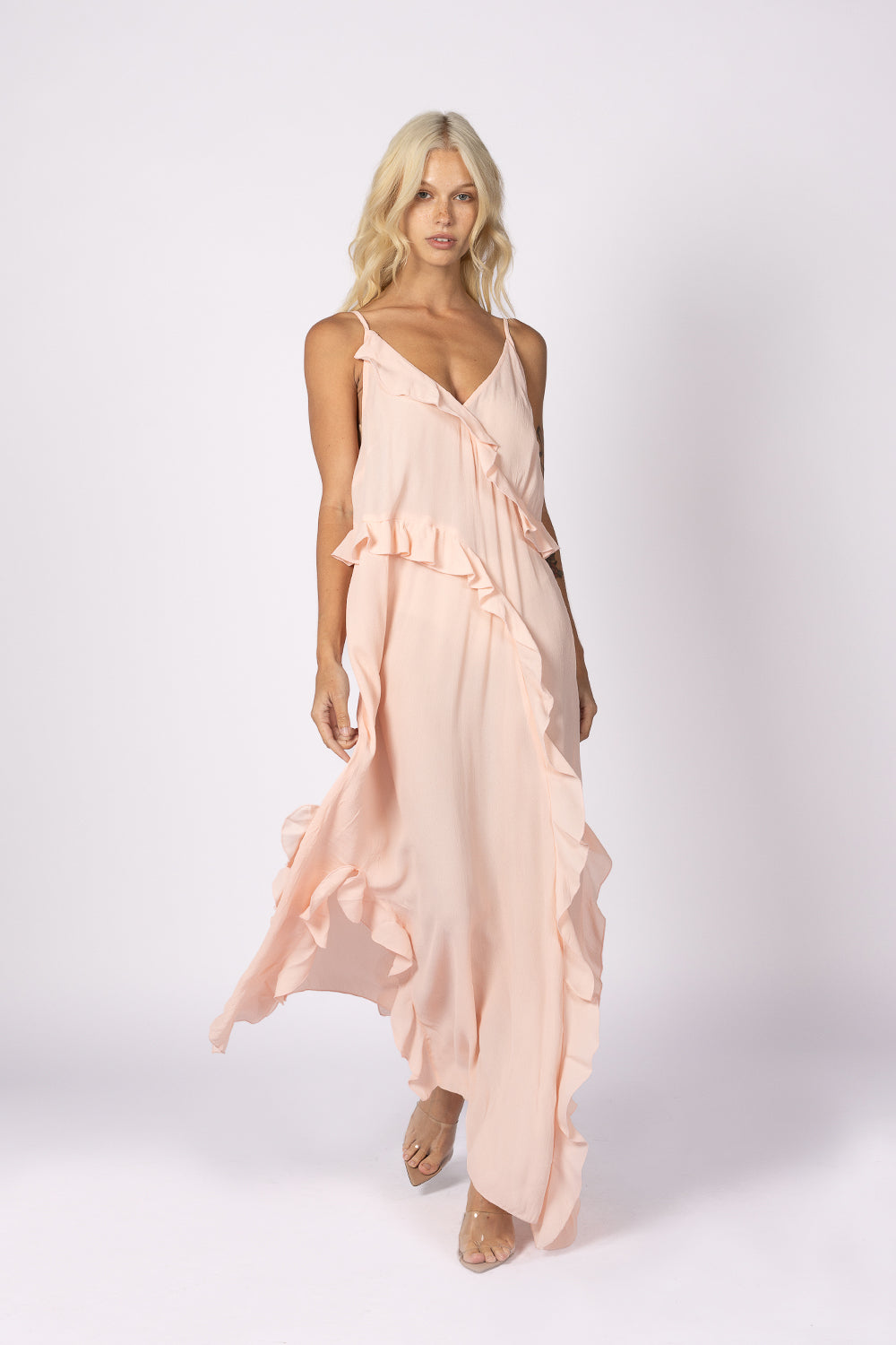 baby pink ruffle slip dress 