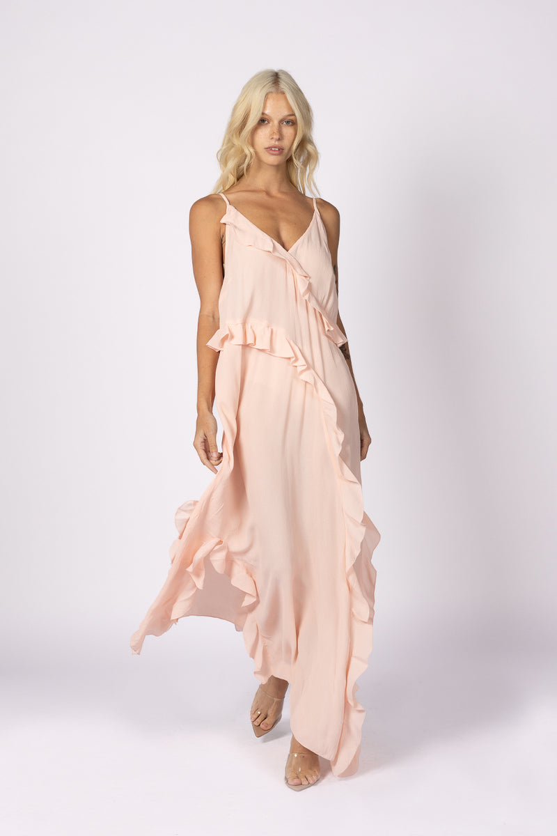 baby pink ruffle slip dress 