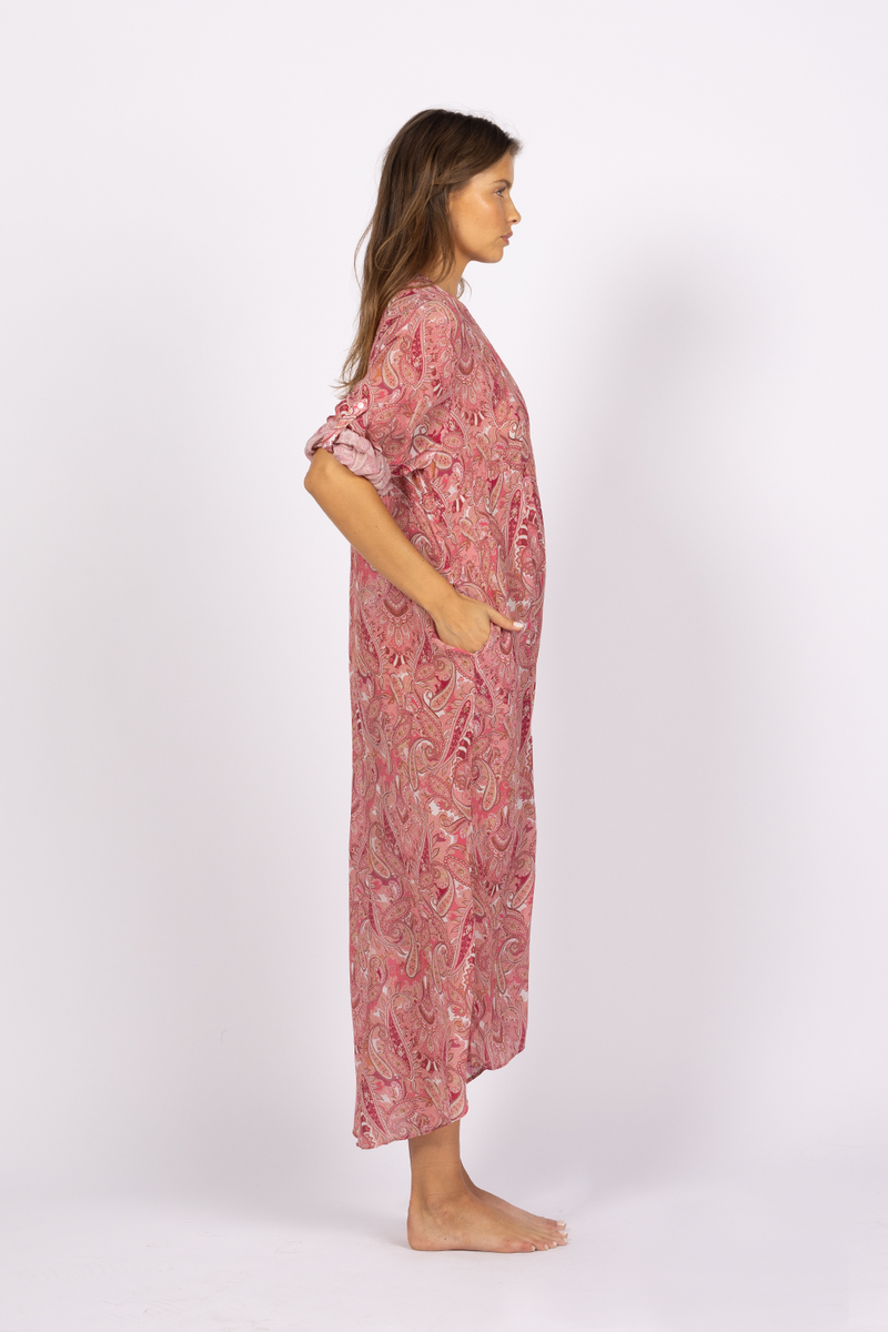 pink paisley printed kaftan summer dress