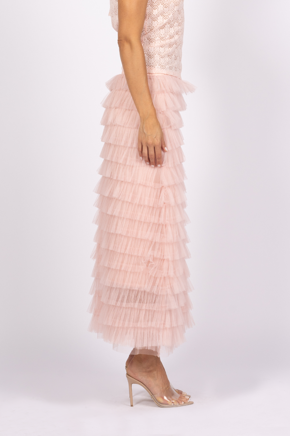 pink ruffle tulle layered tutu maxi skirt