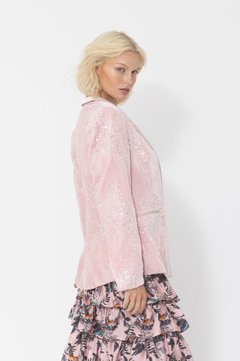 light pink blush sequin velvet jacket