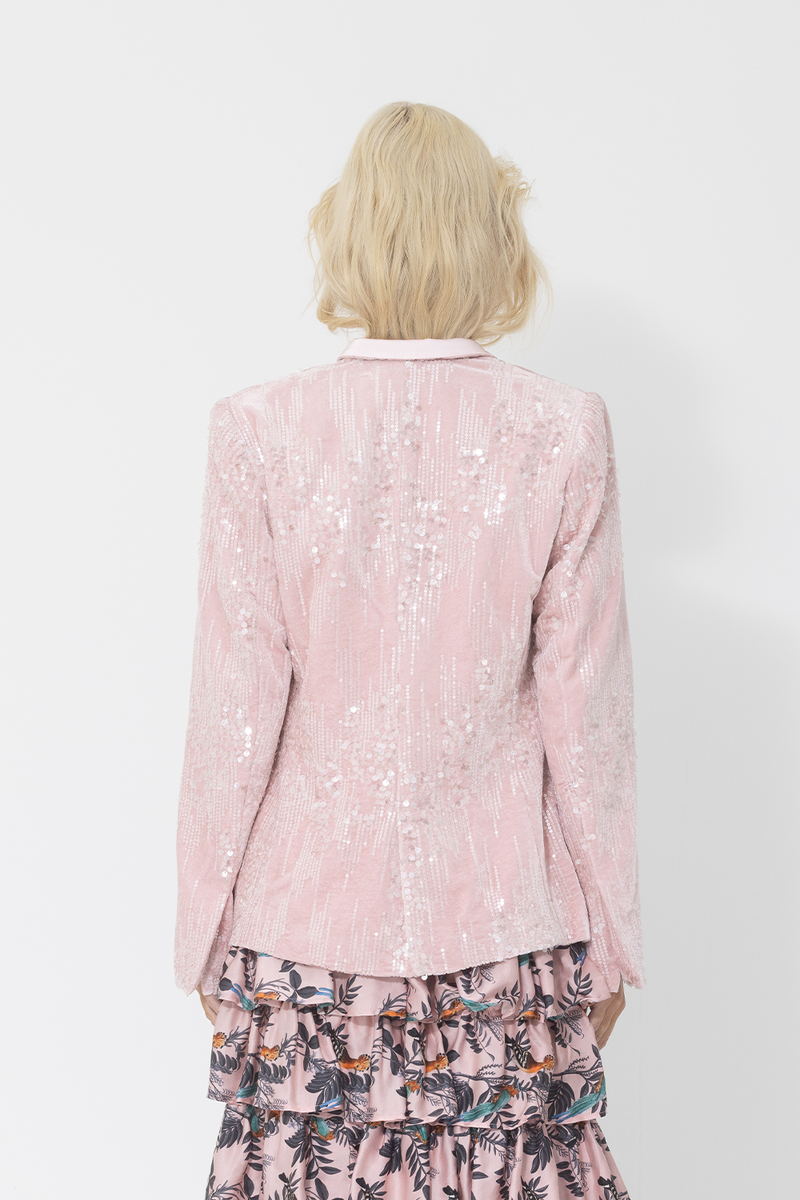 light pink velvet sequin suit jacket