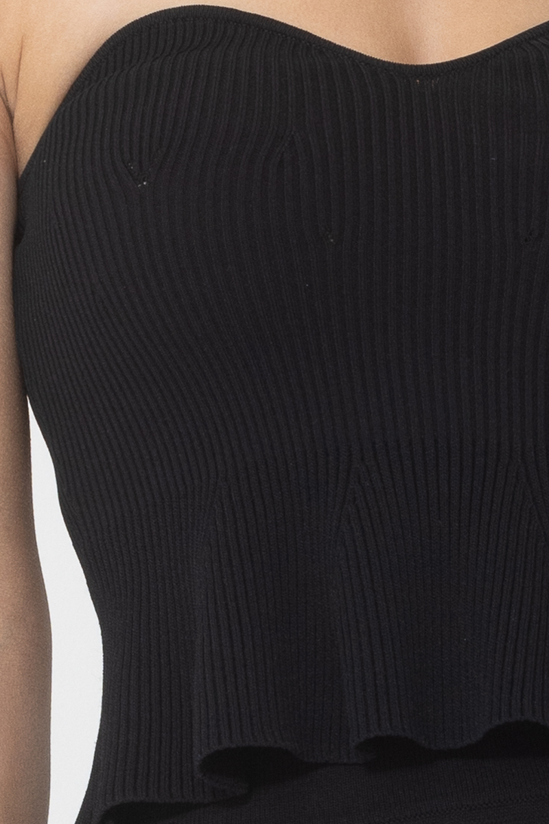 black knit rib bustier blouse 