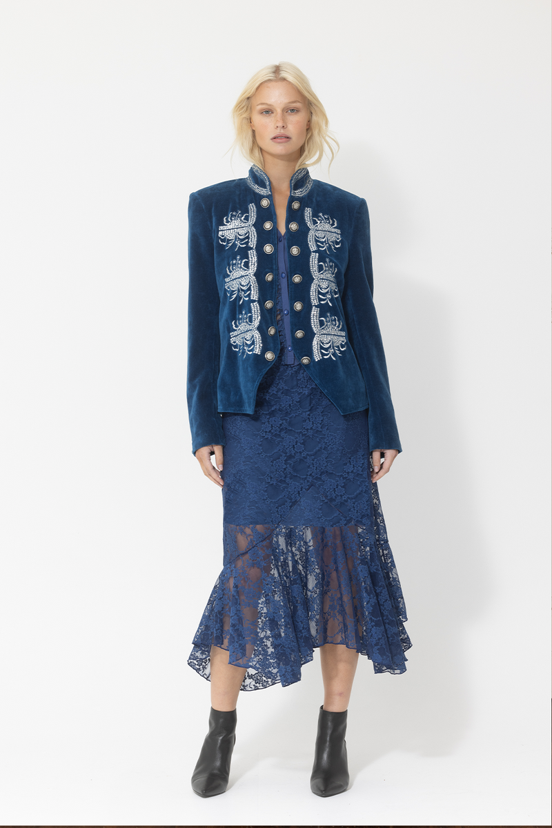 GEO FLORAL LACE CARDI - SAPPHIRE *FINAL SALE