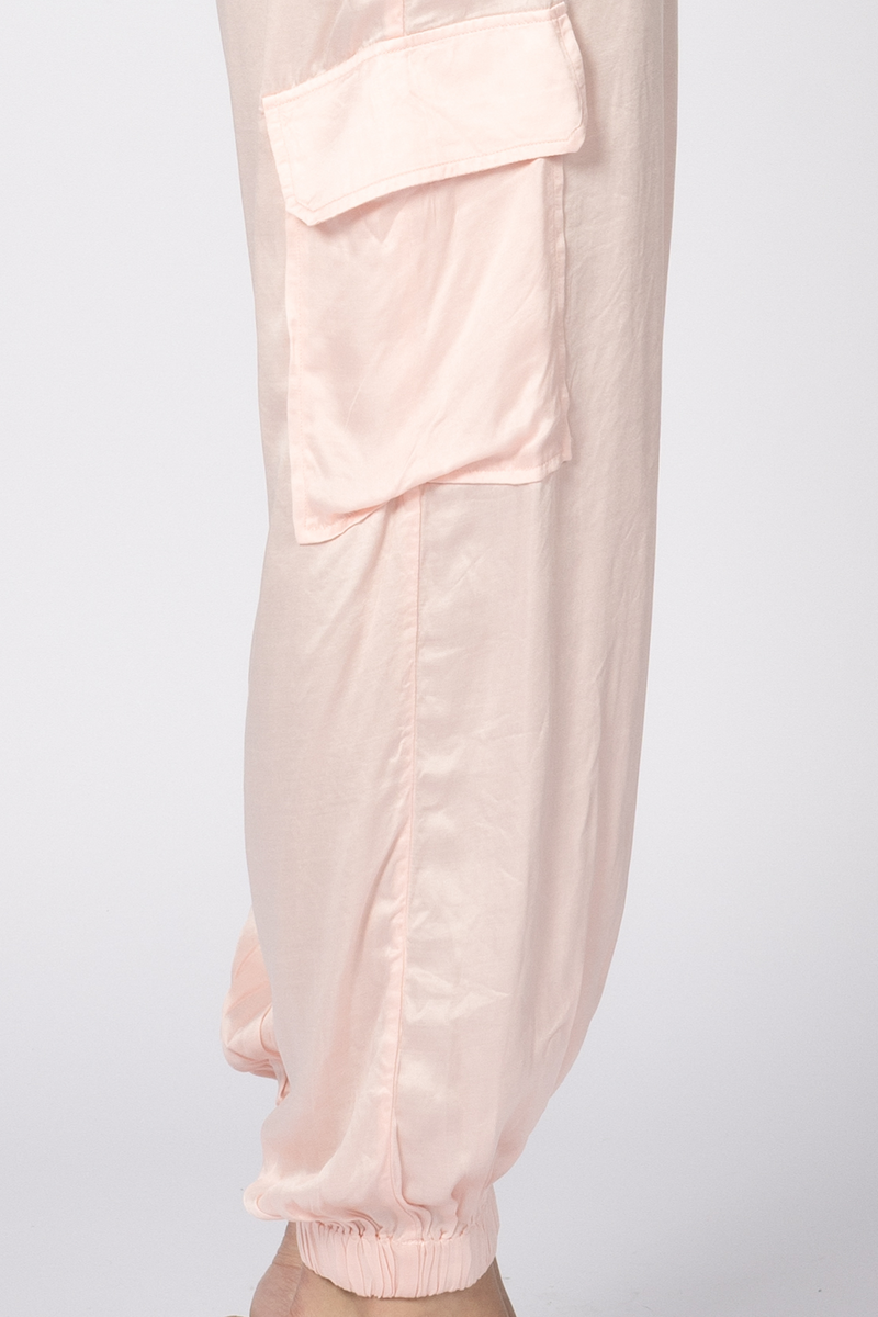 silky elastic cuff cargo pant pink