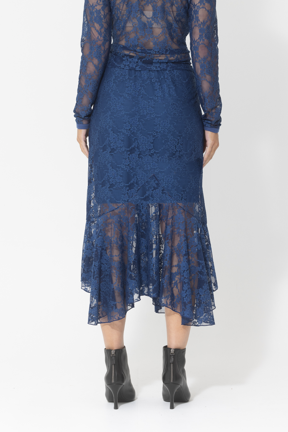 sheer geometric floral lace skirt blue