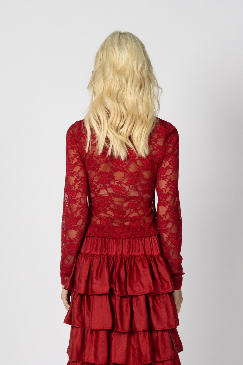 red sheer lace cardigan