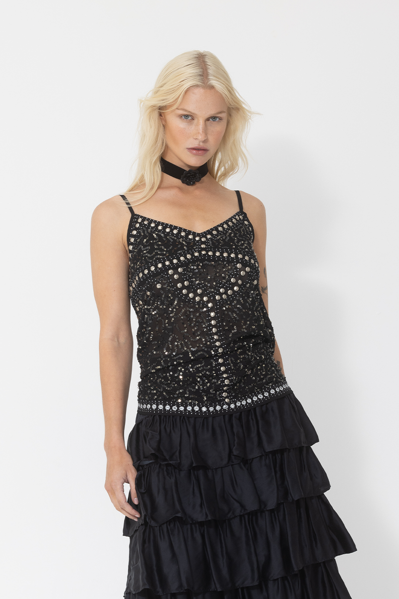 sequin cami blouse black silver