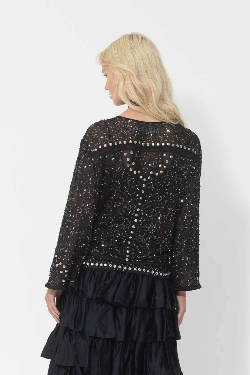 sequin embellished black bolero wrap silver