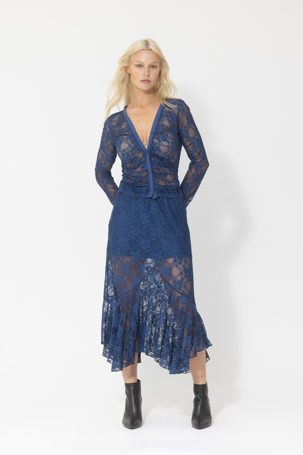 geometric lace outfit matching set blue