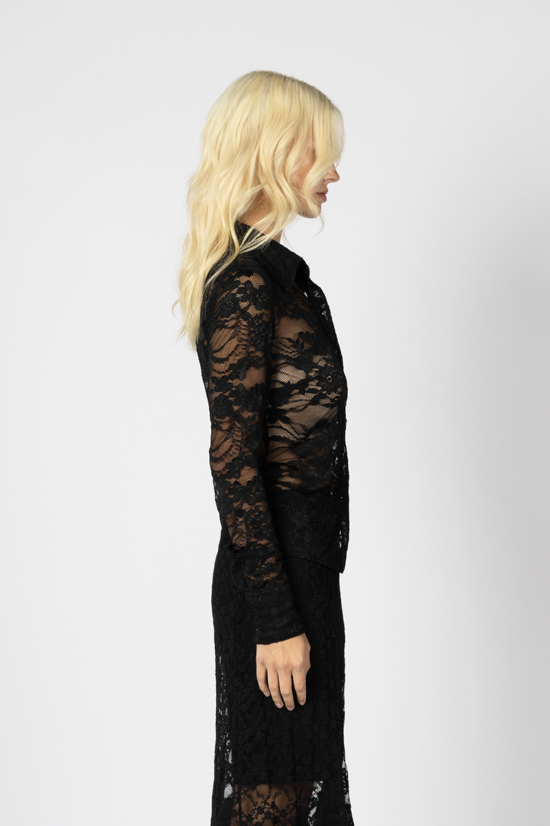 black lace floral long sleeve top