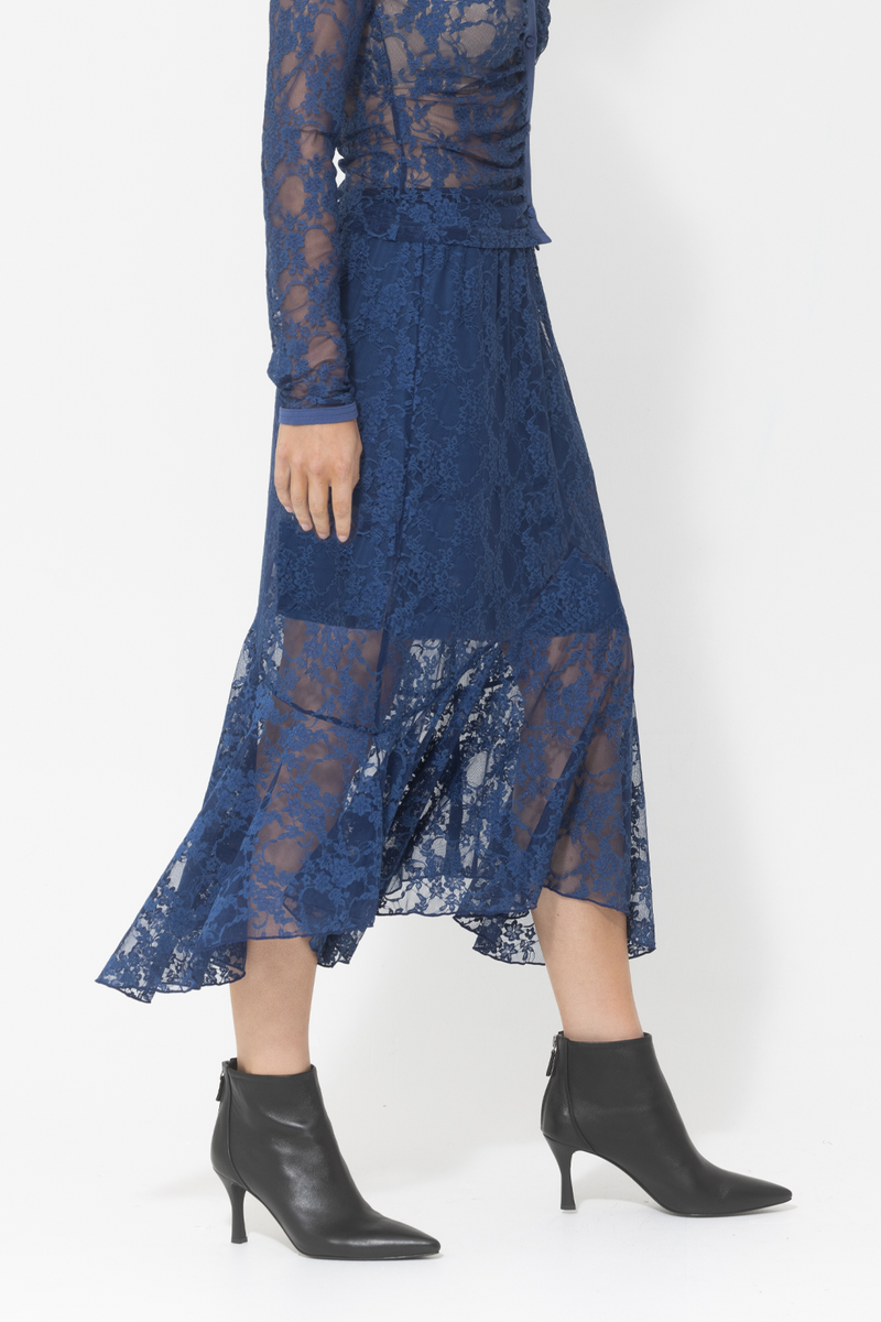 lace see through midi skirt blue