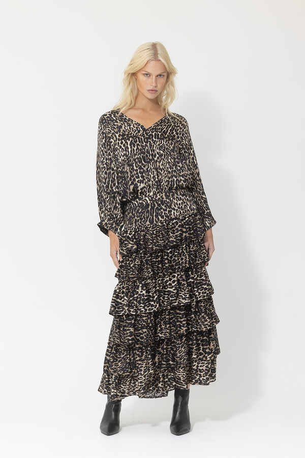 silk matching leopard set maxi skirt and top