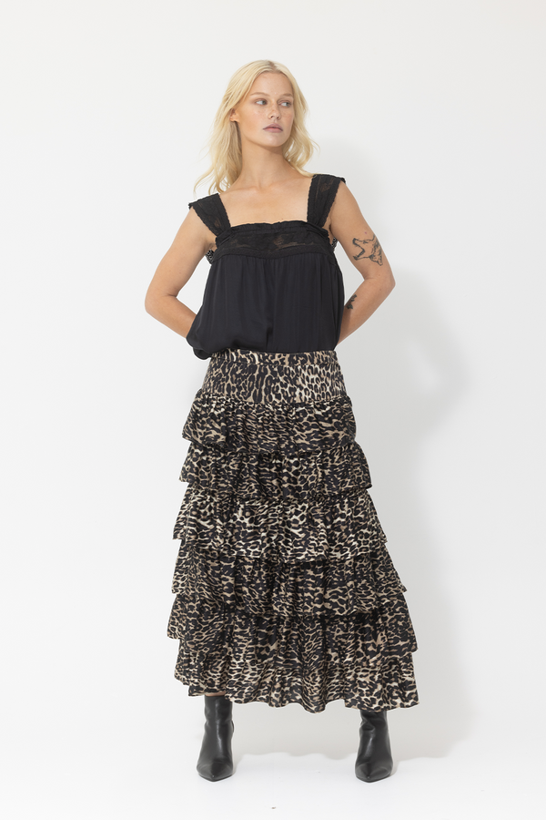 leopard layered skirt silk cami black