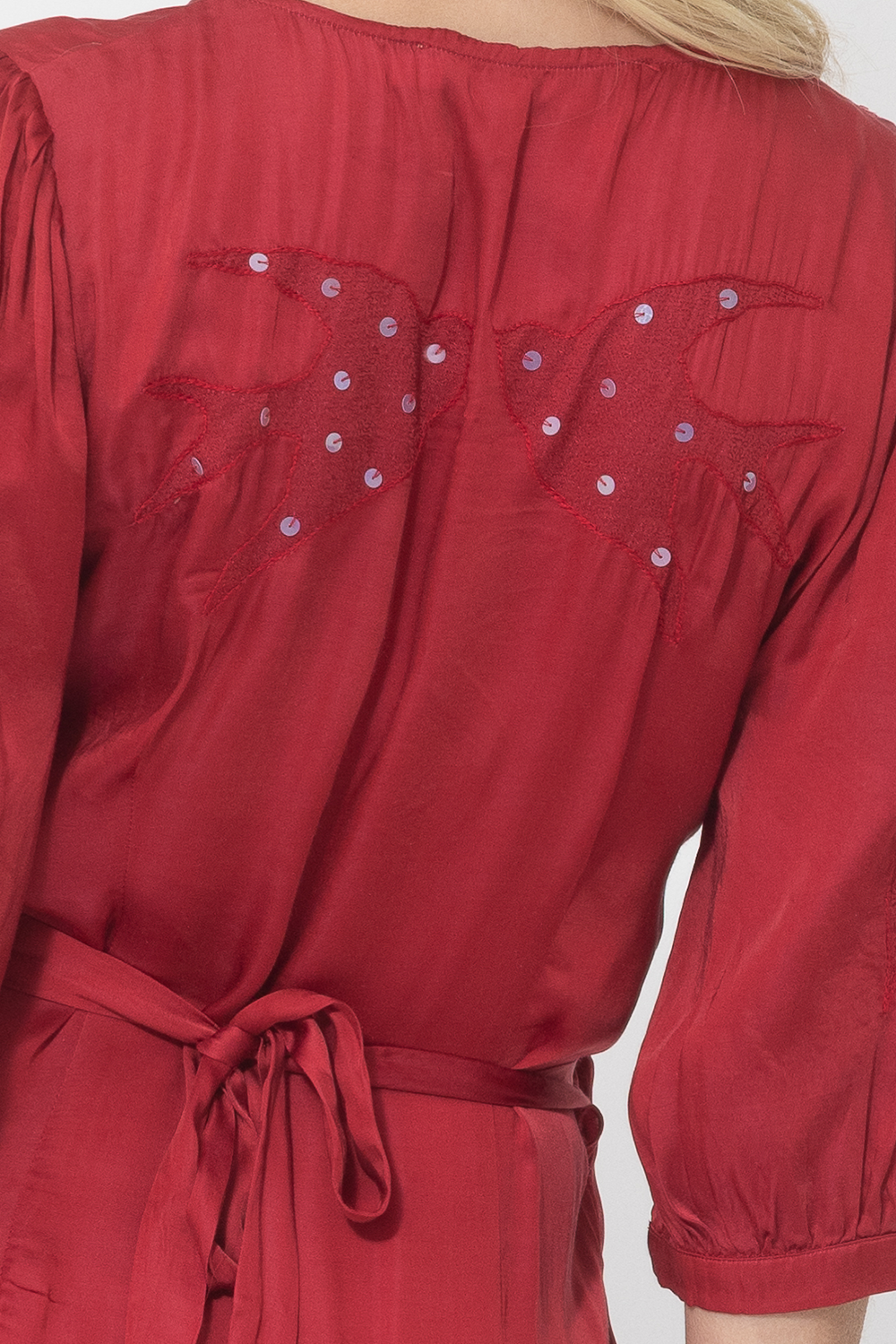 silky red wrap dress midi