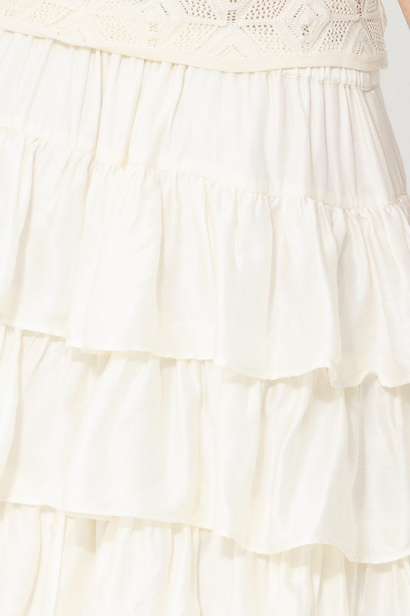 satin white ruffle skirt long