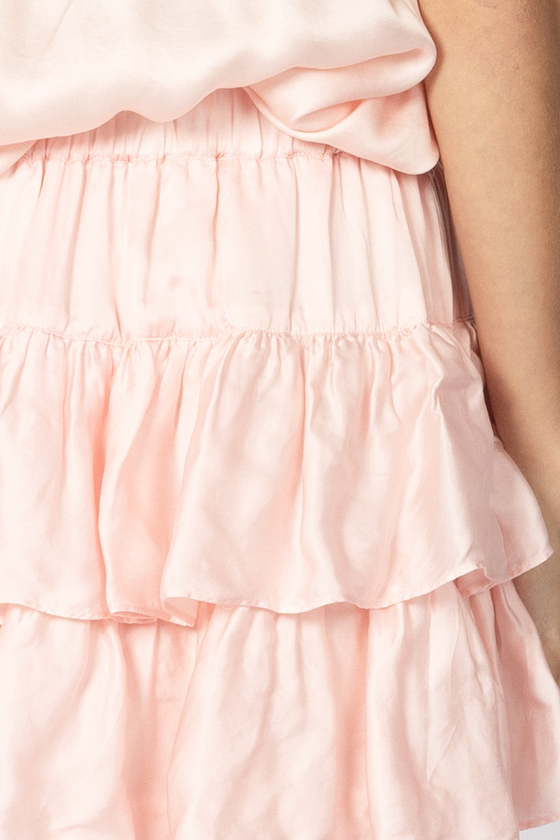 pink silky layer maxi skirt ruffles