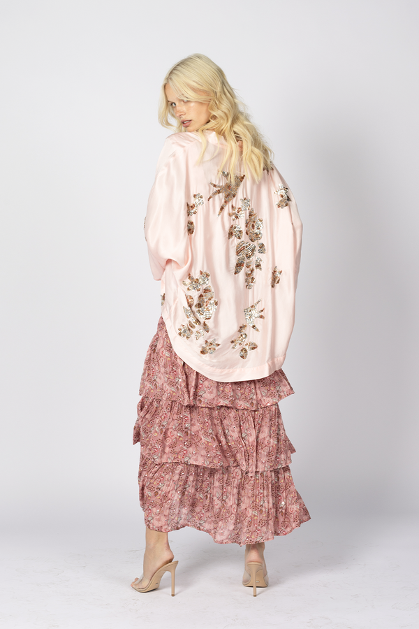 silk sequin kimono pink