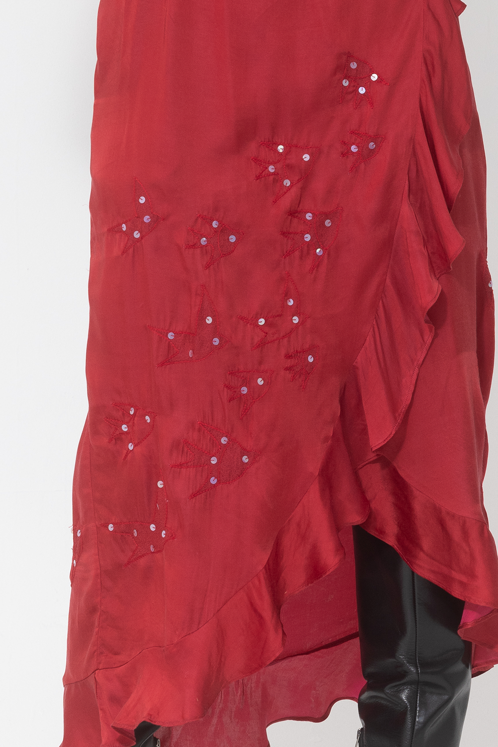 silk midi sequin red wrap dress kimono