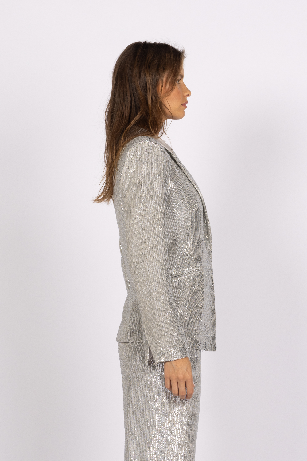 silver sequin sparkle jacket blazer set