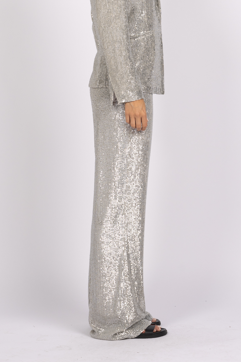 silver sequin metallic pant suit set