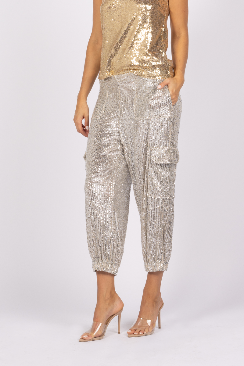 MOSSY SEQUIN JOGGER - SILVER