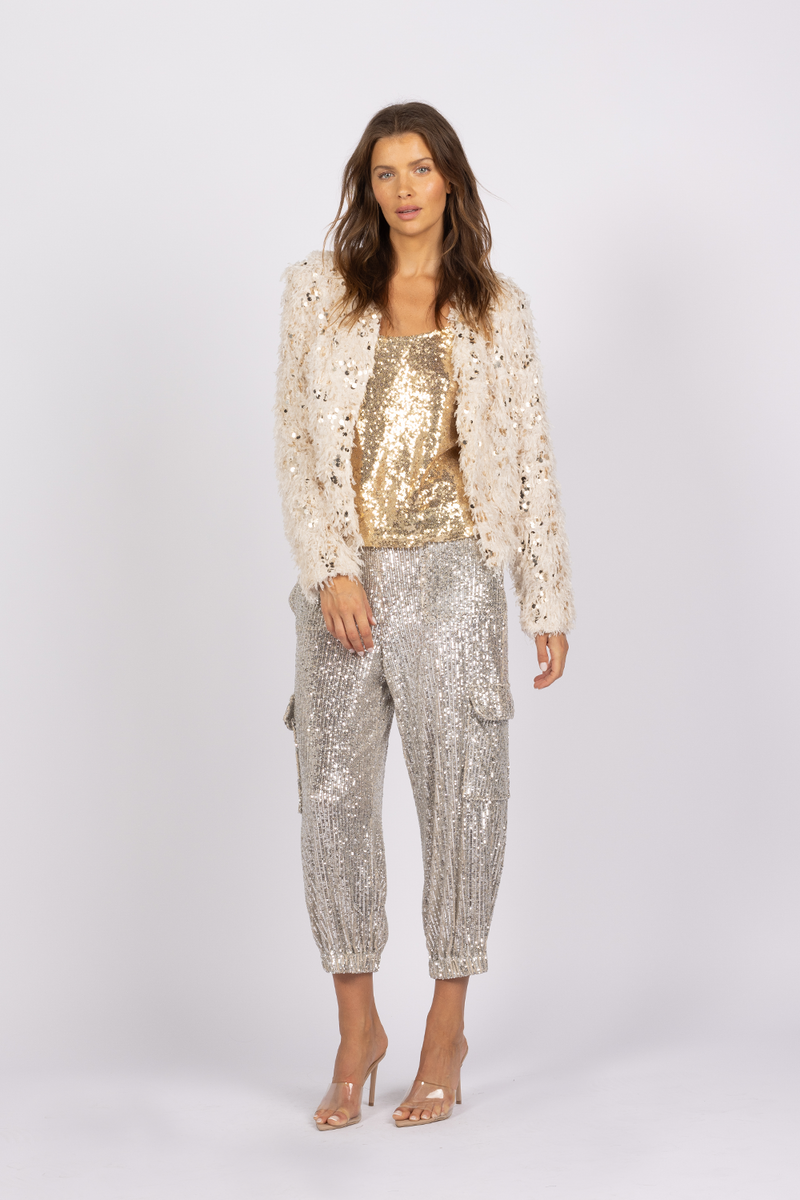 sequin vega feathered jacket fluffy sequins