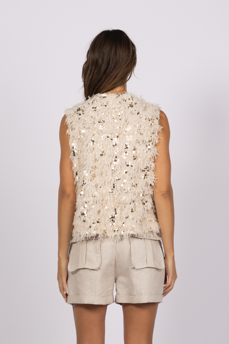 faux feather fur vegan vest cream