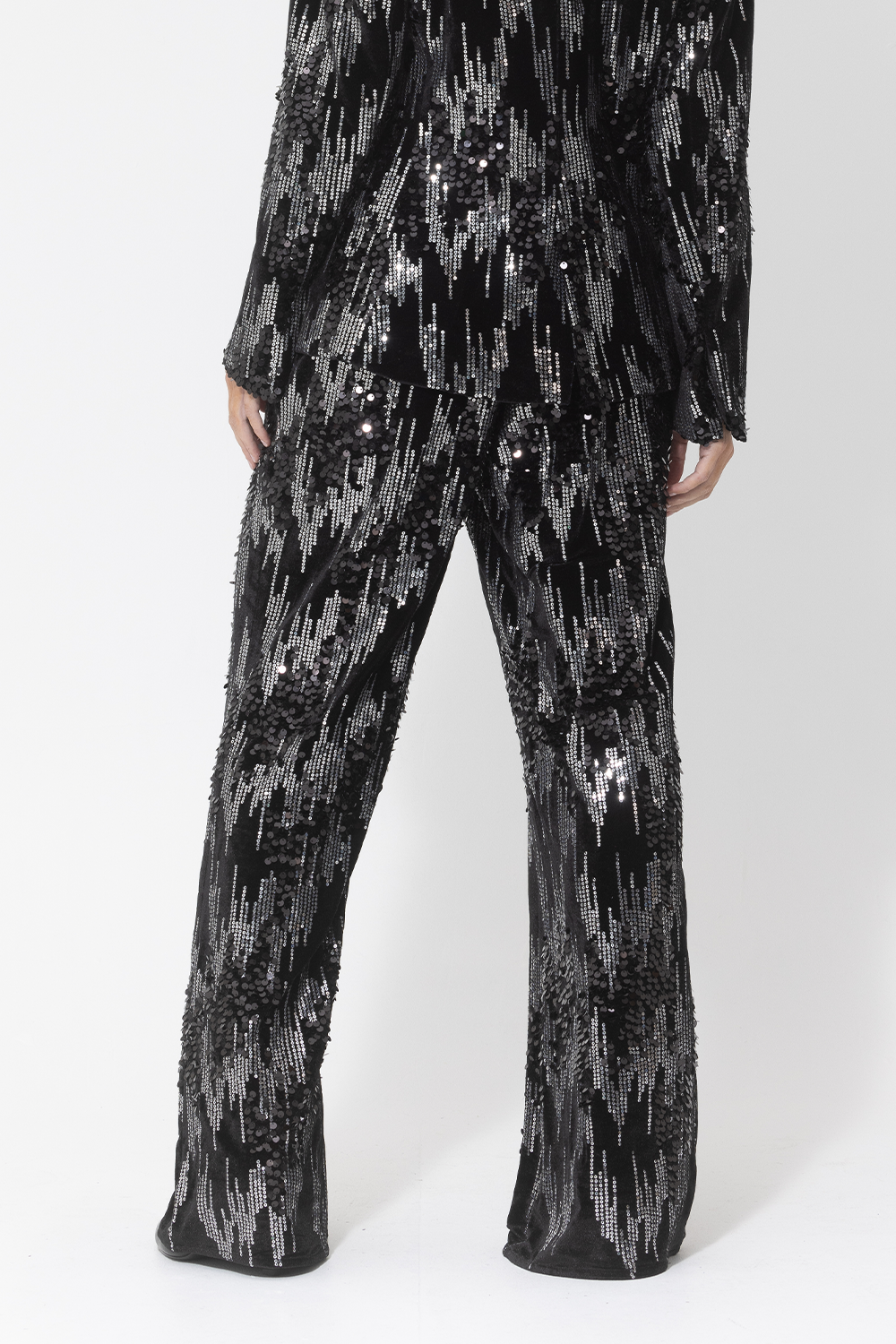 velvet sequin black silver matching pant jacket set