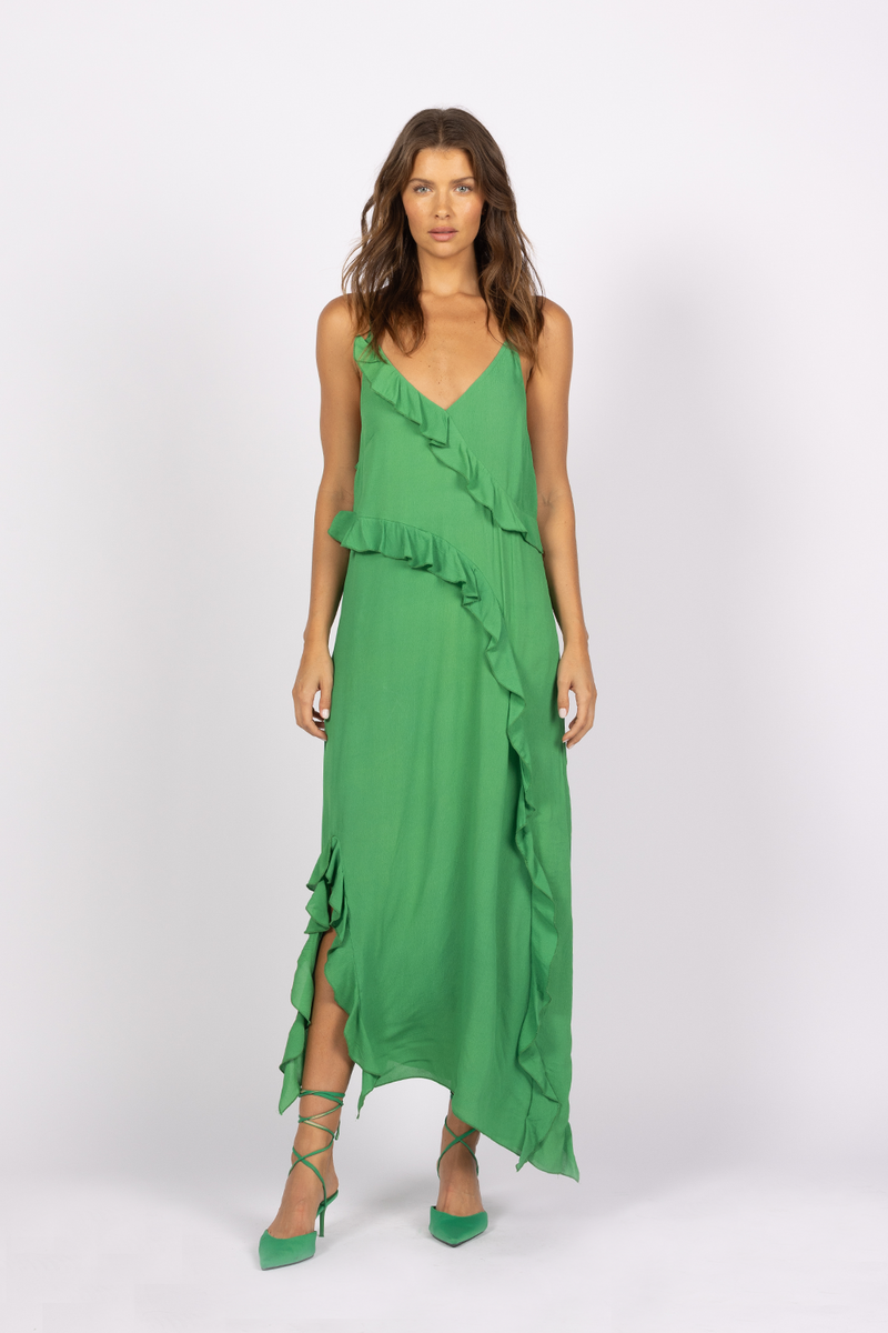 green maxi slip dress