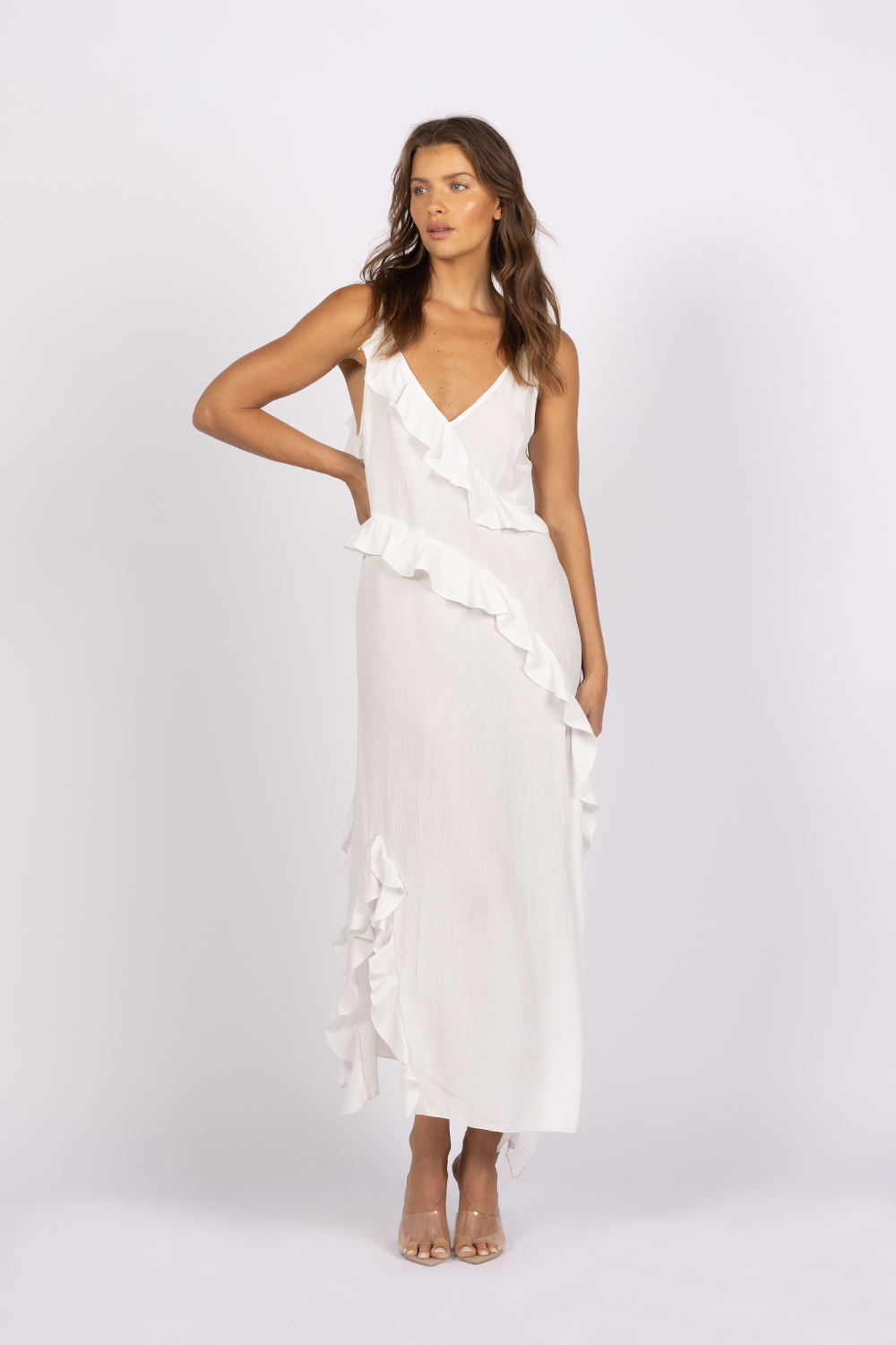 DAYDREAM RUFFLE SLIP DRESS - WHITE *FINAL SALE