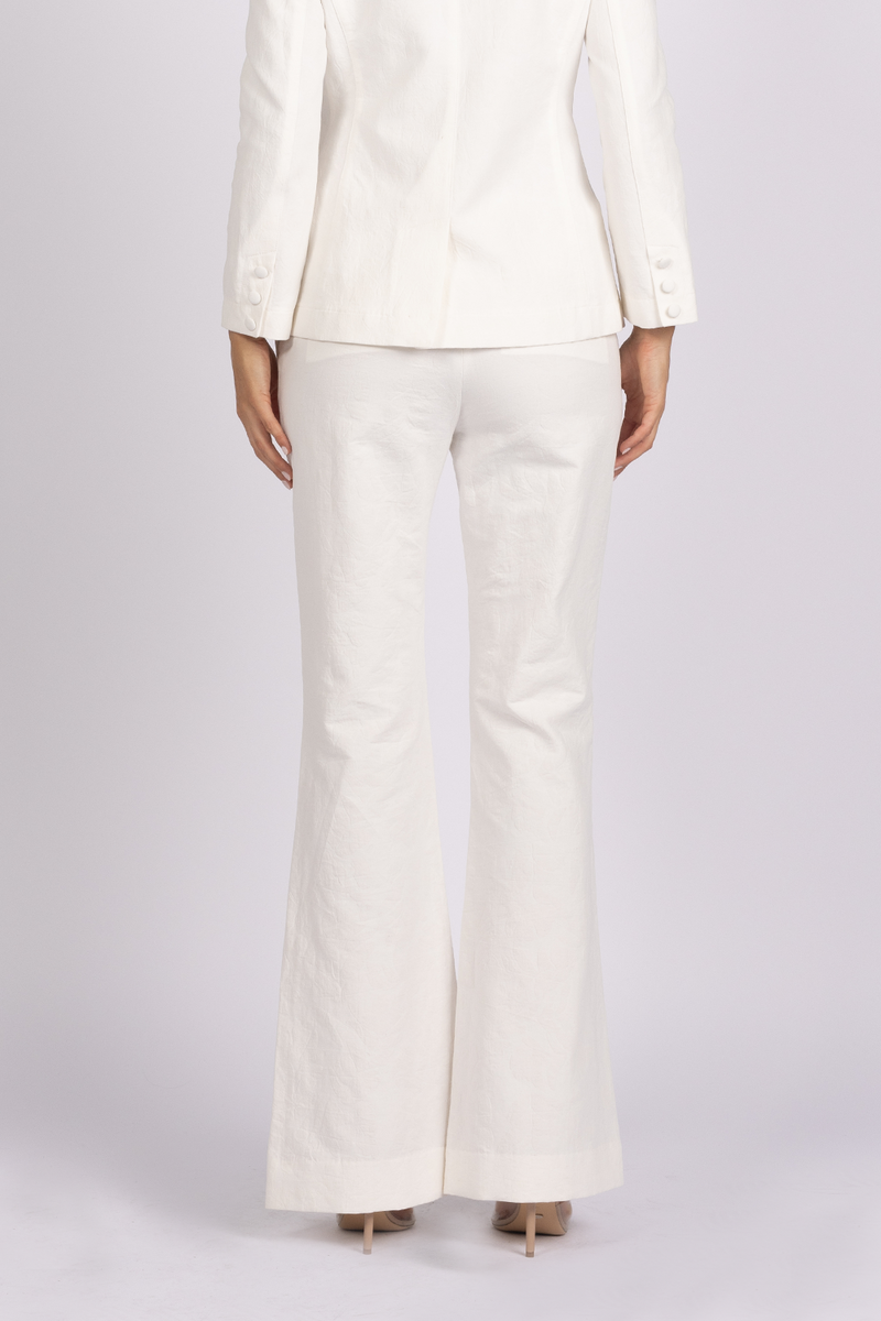 white bootcut jacquard pants