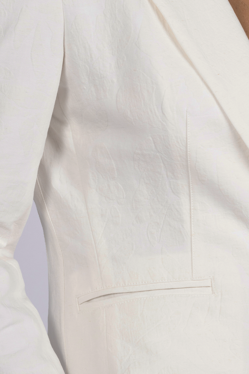 white jacquard textured blazer