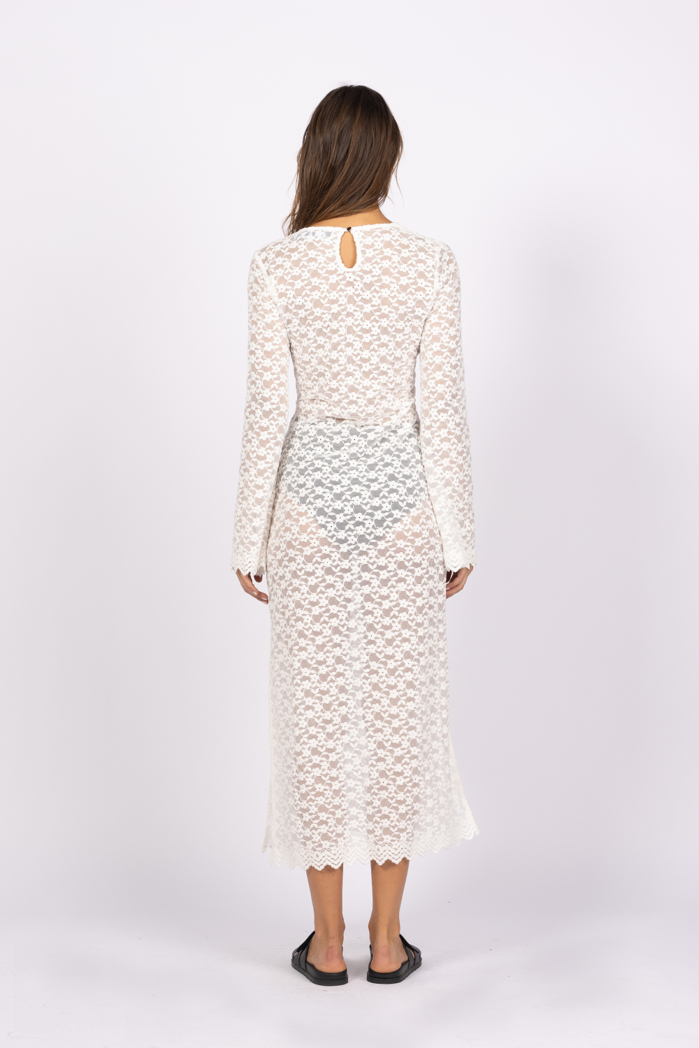 white long sleeve sheer lace dress