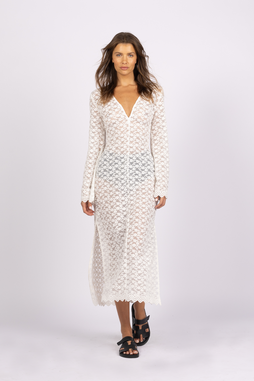 white long sleeve summer dress lace