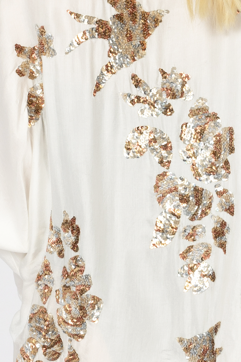 white sequin silk multi coloured kimono