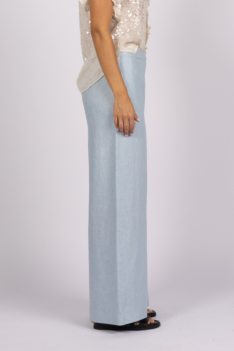 linen wide leg baby blue tailored pants