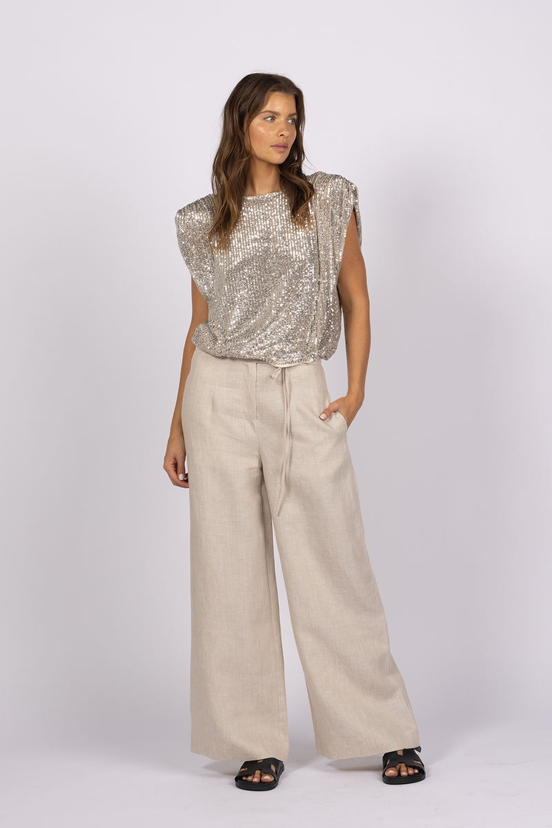 wide leg linen tailored pants