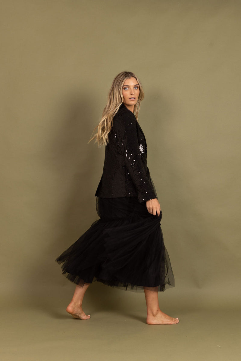 SEQUIN TUXEDO JACKET - SUPREME BLACK *Final Sale