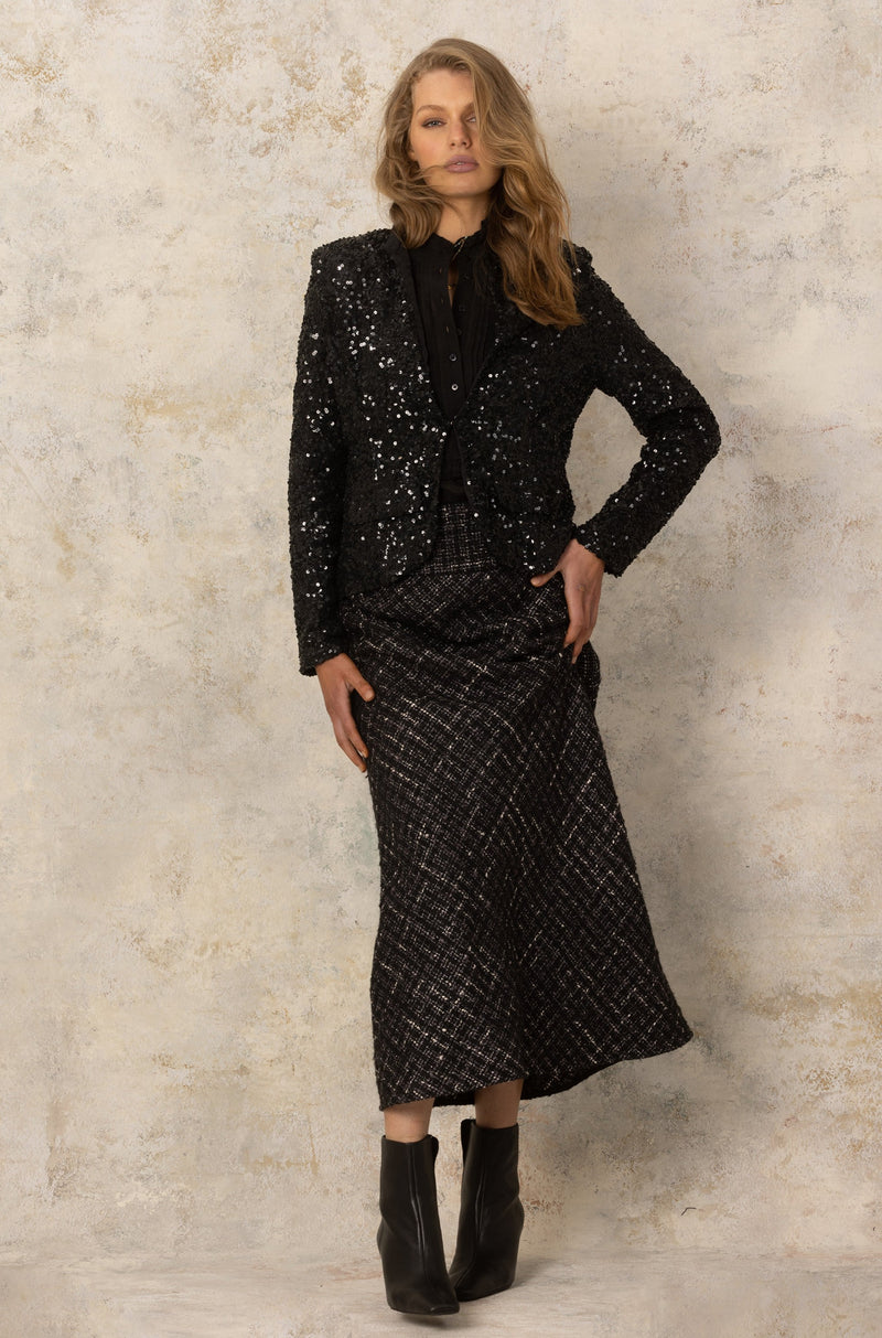 'CLAUDIA' Skirt - BLACK w SILVER Thread - FINAL SALE
